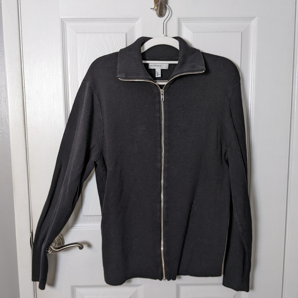 EUC Calibrate Men's‎ Full Zip Ribbed Classic Black Cotton/Modal Jacket Size M